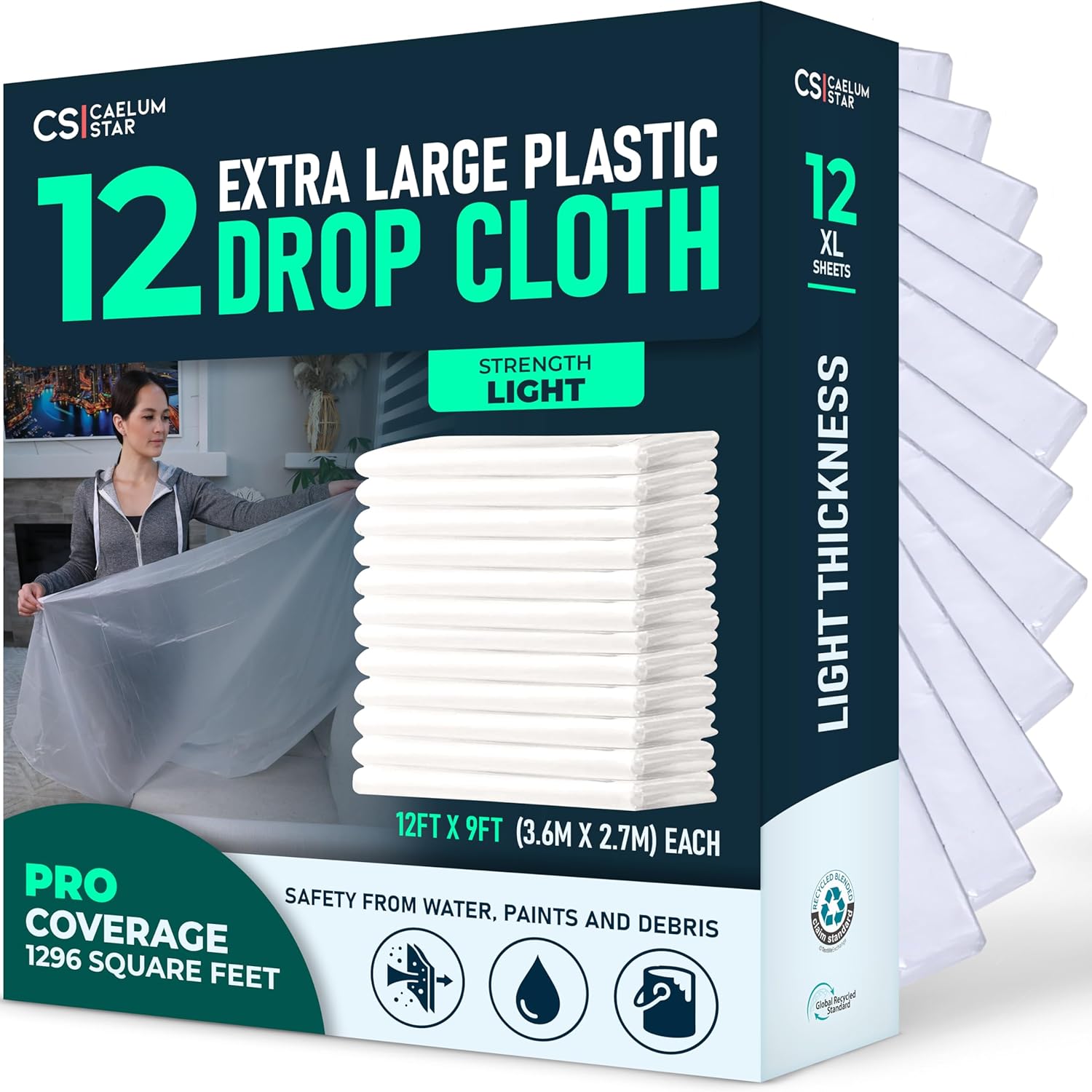 12 Pack 12x9 ft Extra Large Plastic Drop Cloth for Painting