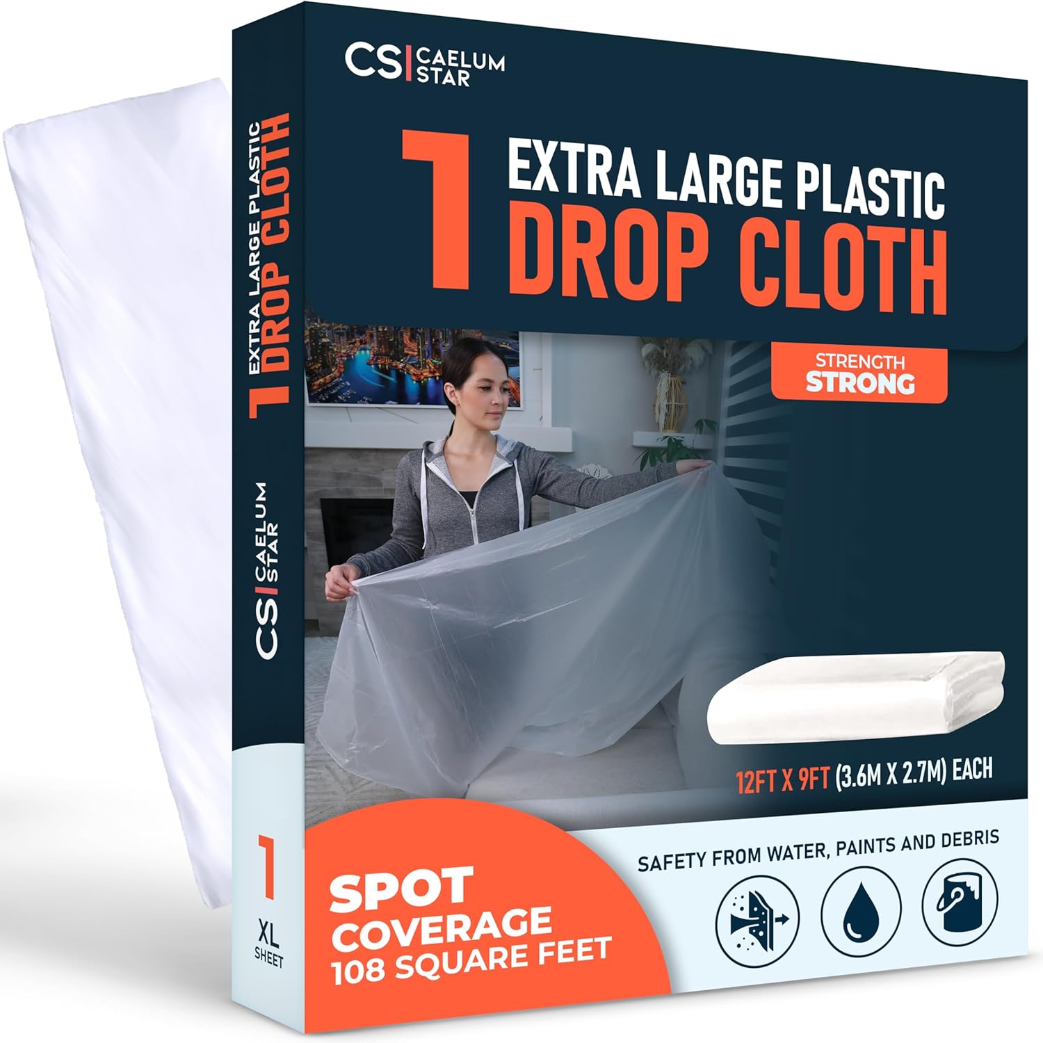 1 Pack 12x9 ft Extra Large Plastic Drop Cloth for Painting