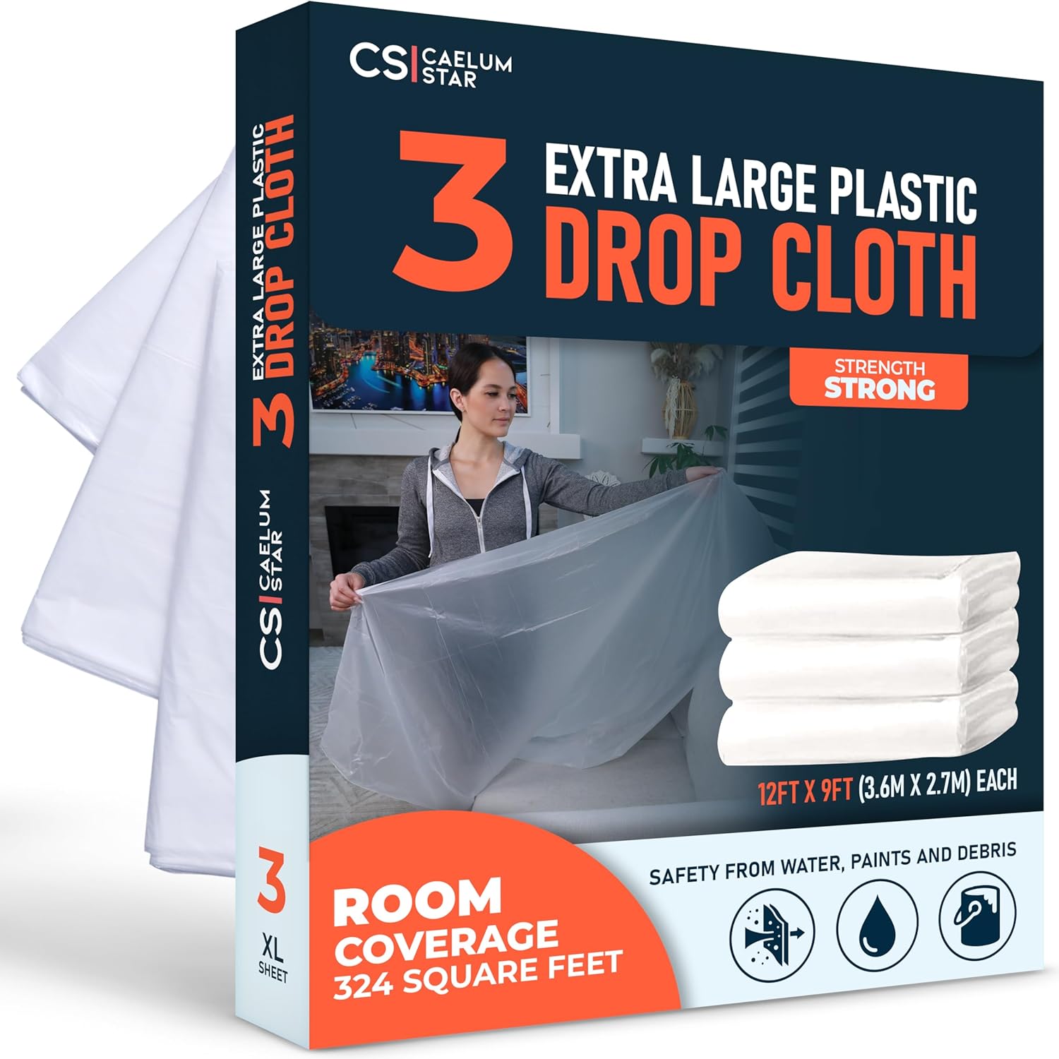 3 Pack 12x9 ft Extra Large Plastic Drop Cloth for Painting