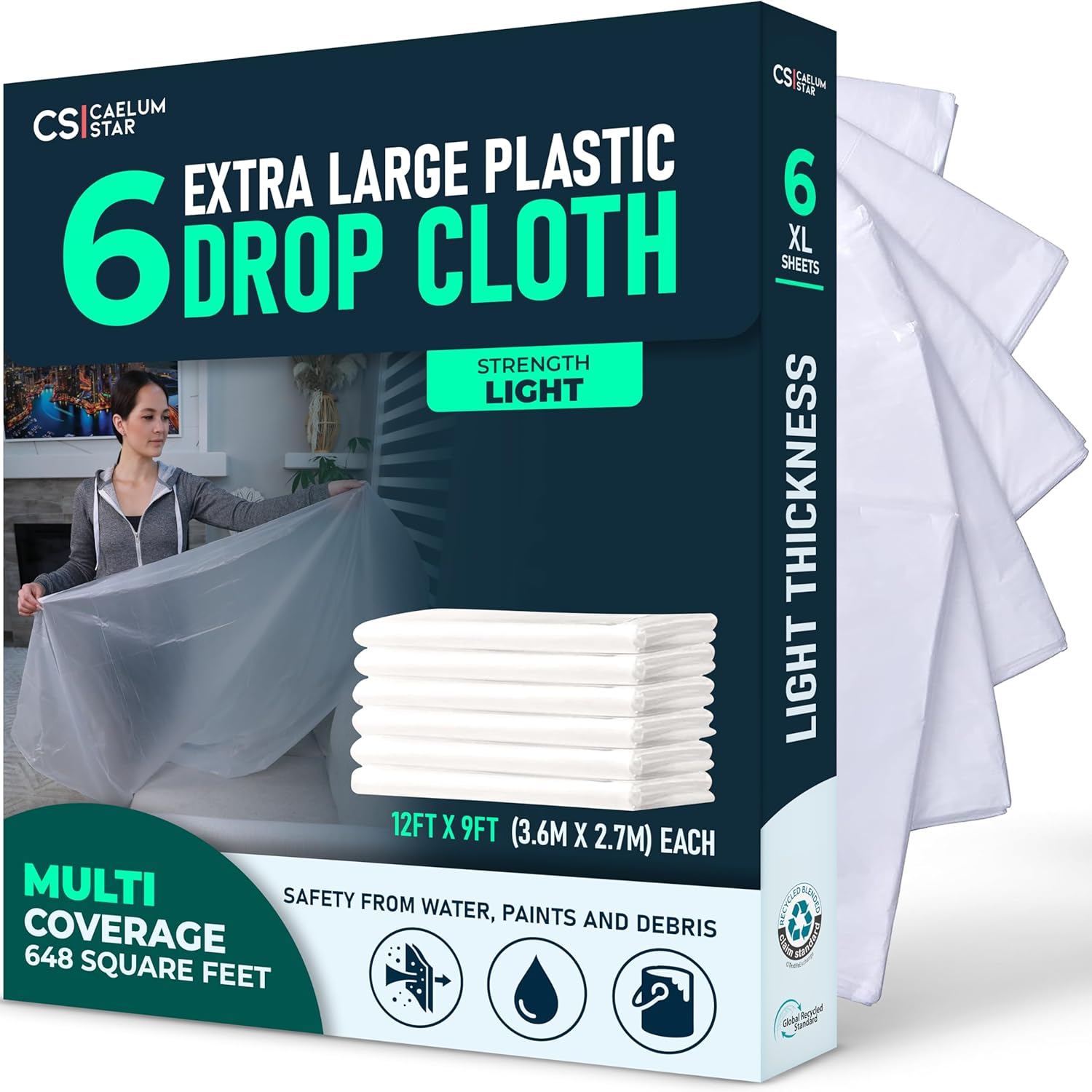 6 Pack 12x9 ft Extra Large Plastic Drop Cloth for Painting